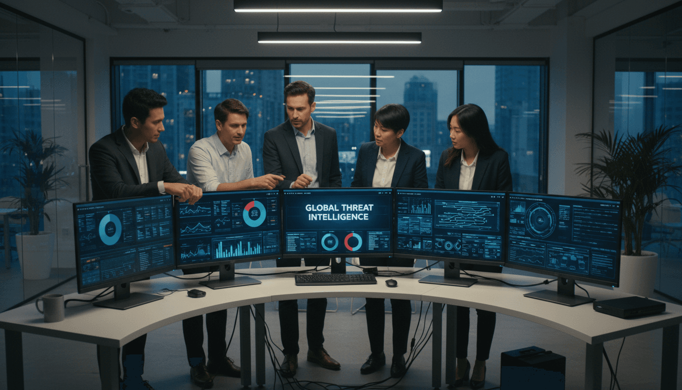 Security professionals analyzing SaaS security data on modern office monitors